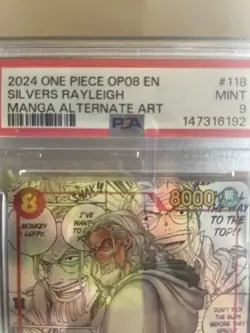 One Piece Silvers Rayleigh OP08 #118 Manga Alt Art Secret Rare Holo PSA 9 Eng - Image 4