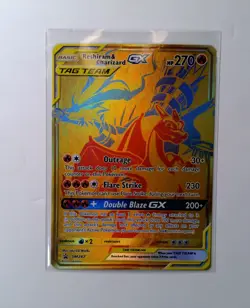 Reshiram & Charizard GX - Gold Full Art Promo SM247 Pokemon Card NM - Image 1