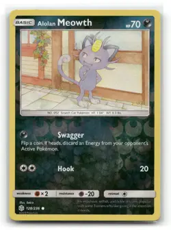 Alolan Meowth Reverse Holo Common Cosmic Eclipse 128/236 Pokemon Near Mint - Image 1
