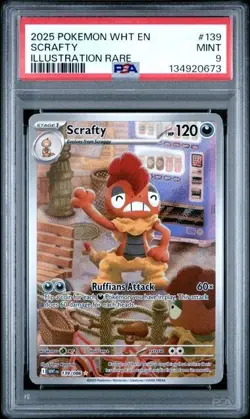 2025 Pokemon WHT EN Scrafty Full Art ILLUSTRATION RARE 139/086 PSA 9 MINT - Image 1