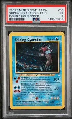Pokemon Shining Gyarados Neo Revelation 🚨DOUBLE HOLO ERROR🚨 PSA 1 With Swirl🌀 - Image 1