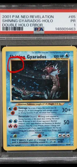 Pokemon Shining Gyarados Neo Revelation 🚨DOUBLE HOLO ERROR🚨 PSA 1 With Swirl🌀 - Image 3