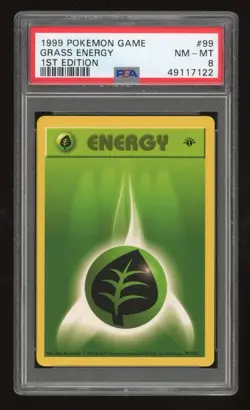 1999 Pokemon 1st Edition Shadowless Grass Energy #99 PSA 8 - Image 1