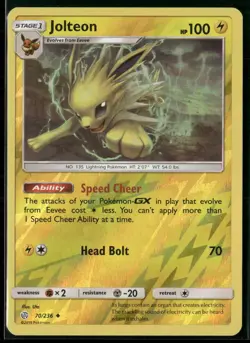 Jolteon 70/236 Uncommon Cosmic Eclipse Pokemon Reverse Holo Near Mint - Image 1