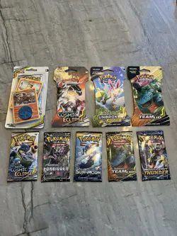 Pokemon Sun & Moon Booster Pack Lot - Cosmic Eclipse, Team Up and More! - Image 1