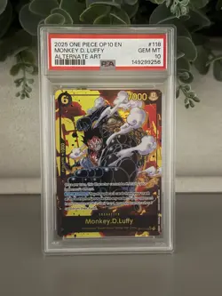 2025 ONE PIECE OP10-118 MONKEY D LUFFY ROYAL BLOOD ALT ART PARALLEL SEC PSA 10 - Image 1