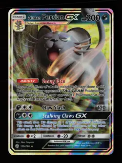 Alolan Persian GX 129/236 Holo GX Rare Cosmic Eclipse Pokemon Cards - Image 1