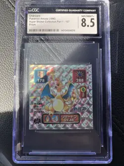 Pokemon Charizard #157 CGC 8.5 1996 Amada Hyper Sticker Part 1 Prism Foil JP - Image 1