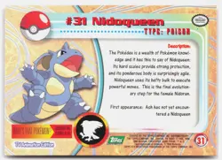 Nidoqueen #31 Topps Trading Cards Series 1 Pokemon Lightly Played - Image 2