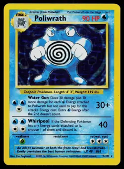 POLIWRATH 13/102 HOLO HOLO RARE BASE SET UNLIMITED POKEMON NM - Image 1