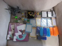 Lot of Pokemon TCG Items Vintage Coins, Pins, Deck Sleeves, Binders and Figure - Image 1