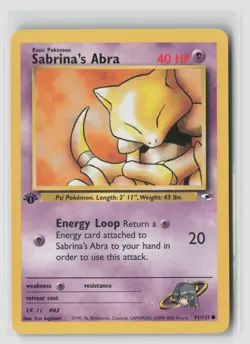 Sabrina's Abra 1st Edition #91/132 Gym Heroes Common Pokemon TCG LP - Image 1