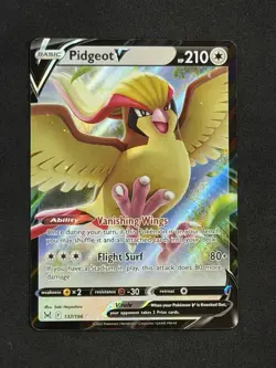 Pidgeot V 137/196 Holo V Rare Lost Origin Pokemon Near Mint - Image 1