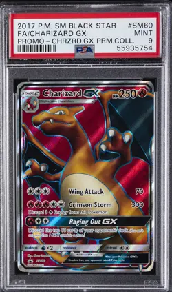 2017 POKEMON SM BLACK STAR PROMO #SM60 FULL ART/CHARIZARD GX PSA 9 - Image 1