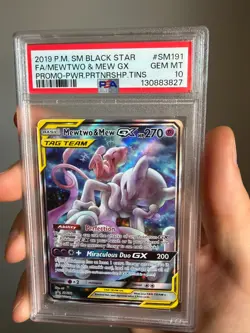 2019 POKEMON SM BLACK STAR PROMO #SM191 FULL ART/MEWTWO & MEW GX PSA 10 - Image 1