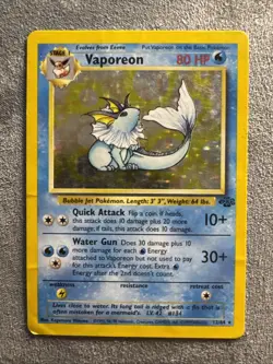 Pokemon TCG 1999 Vintage Vaporeon 12/64 Jungle Holo Rare Card - Image 1