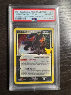 2021 POKEMON CELEBRATIONS CLASSIC COLLECTION #17 UMBREON-GOLD STAR PSA 10 - Image 1