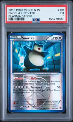 2013 POKEMON BLACK & WHITE PLASMA STORM #101 SNORLAX-REVERSE FOIL PSA 5 - Image 1