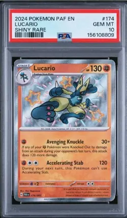 2024 POKEMON PAF EN-PALDEAN FATES SHINY RARE # 174 LUCARIO PSA 10 - Image 1