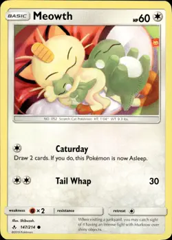 Pokemon TCG Card Meowth Colorless SM - Unbroken Bonds SM10 147/214 2019 - Image 1