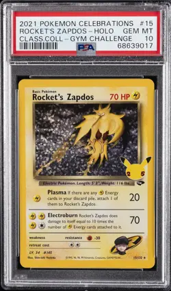 2021 POKEMON CELEBRATIONS CLASSIC COLLECTION #15 ROCKET'S ZAPDOS-HOLO PSA 10 - Image 1