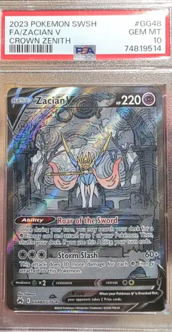 2023 POKEMON SWORD & SHIELD CROWN ZENITH #GG48 FULL ART/ZACIAN V PSA 10 - Image 1