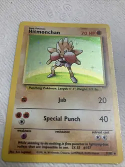Pokemon TCG Hitmonchan Unlimited Rare Holo Card Base Set 007/102 - Image 2