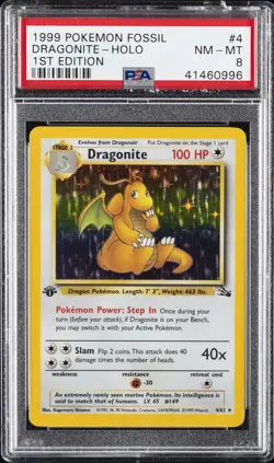 1999 POKEMON FOSSIL 1ST EDITION #4 DRAGONITE-HOLO PSA 8 - Image 1