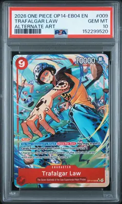 2026 ONE PIECE THE AZURE SEA'S SEVEN ALTERNATE ART #009 TRAFALGAR LAW PSA 10 - Image 1