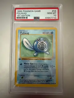 Poliwag 59/102 1st Edition Shadowless Base Set Pokemon Card PSA 10 Gem MT - Image 1