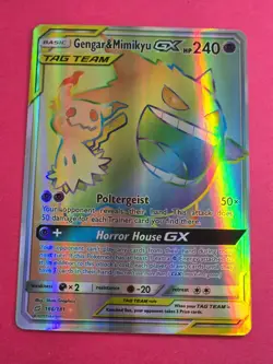 Gengar & Mimikyu GX TAG TEAM Secret Rare Full Art Holo 186/181 Sm-Team Up EN - Image 1