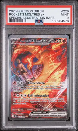 PSA 9 MINT 2025 POKEMON DRI EN ROCKET'S MOLTRES ex #229 SPECIAL ILLUSTRATION RAR - Image 1