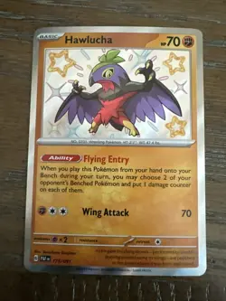 Hawlucha 2024 Pokemon TCG SV: Paldean Fates Shiny Rare Holo 175/091 EN 70HP - Image 1