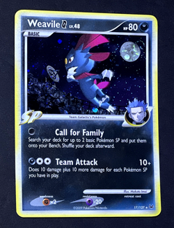 2009 Pokemon WEAVILE G Platinum Base Set COSMOS HOLO Rare Card 17/127 MOON SWIRL - Image 1