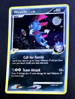 2009 Pokemon WEAVILE G Platinum Base Set COSMOS HOLO Rare Card 17/127 MOON SWIRL - Image 2