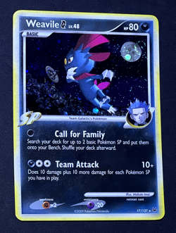 2009 Pokemon WEAVILE G Platinum Base Set COSMOS HOLO Rare Card 17/127 MOON SWIRL - Image 3