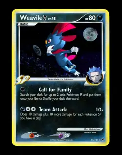 2009 Pokemon WEAVILE G Platinum Base Set COSMOS HOLO Rare Card 17/127 MOON SWIRL - Image 4