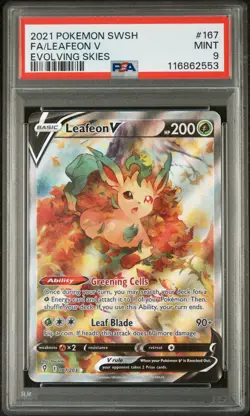 2021 Pokemon Sword & Shield Evolving Skies #167 Fa/Leafeon V PSA 9 - Image 1