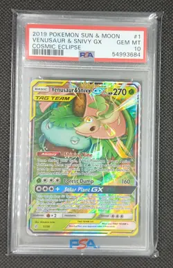 2019 POKEMON COSMIC ECLIPSE VENUSAUR & SNIVY GX #1 PSA 10 GEM MINT - Image 1