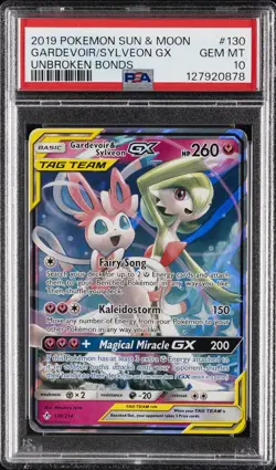 2019 POKEMON SUN & MOON UNBROKEN BONDS #130 GARDEVOIR & SYLVEON GX PSA 10 - Image 1