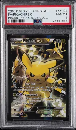 2016 POKEMON XY BLACK STAR PROMO RED & BLUE COLLECTION FULL ART/PIKACHU EX PSA 8 - Image 1