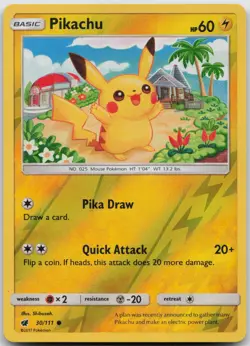 Pikachu Reverse Holo SM - Crimson Invasion 30/111 Pokemon TCG NM - Image 1