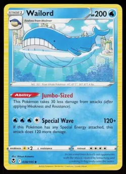 Wailord 038/195 Uncommon Silver Tempest Pokemon Near Mint - Image 1