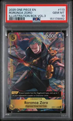 2025 ONE PIECE PROMOS ILLUSTRATION BOX VOL.3 OP07-113 #113 RORONOA ZORO - PSA 10 - Image 1