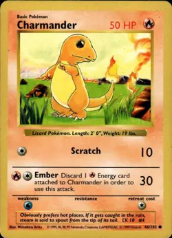 Charmander Common Base Set Shadowless 046/102 Fire Unlimited Pokemon Card - Image 1