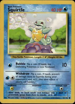 Squirtle Common Base Set 063/102 Water Pokemon Card - Image 1