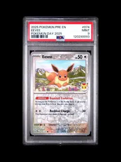 2025 POKEMON PRE EN-PRISMATIC EVOLUTIONS POKEMON DAY 2025 #074 EEVEE PSA 9 - Image 1