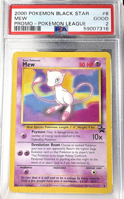 2000 Pokemon Promo Black Star #8 Mew Pokemon League Graded Good PSA 2 - Image 1
