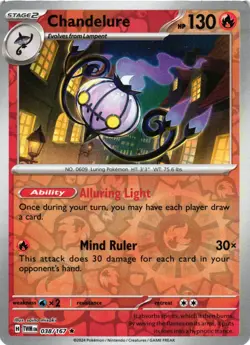 Pokemon TCG Chandelure 038/167 Sv06: Twilight Masquerade Reverse Holo NM - Image 1
