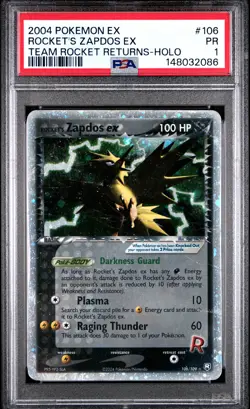 2004 POKEMON EX TEAM ROCKET RETURNS #106 ROCKET'S ZAPDOS EX-HOLO PSA 1 - Image 1